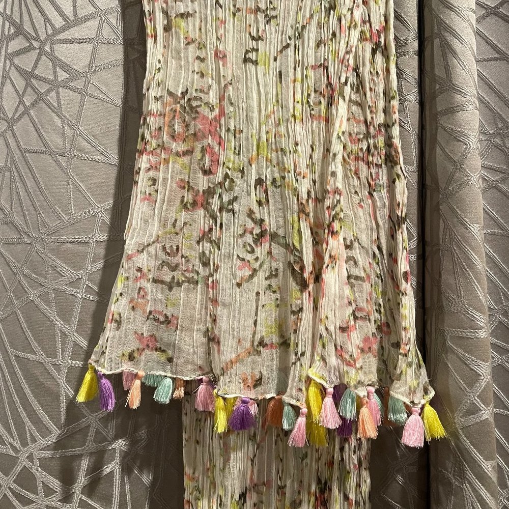 Long Ruffle Scarf with Tassels